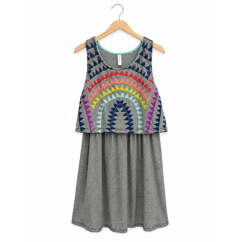 Xhilaration Girls Grey Striped Rainbow Graphic Popover Dress Size‎ L 10/12 Pride